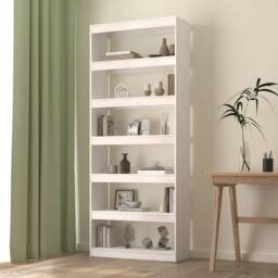 Berkfield Home Beautiful Book Cabinet/Room Divider White 80x30x199.5 cm Solid Wo - thumbnail 2