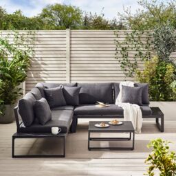 FurnitureboxUK Dubai 6 Seater Outdoor Corner Sofa with Wood-Effect Tables in Grey - thumbnail 2