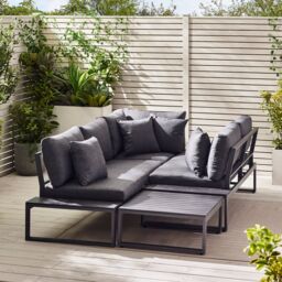 FurnitureboxUK Dubai 6 Seater Outdoor Corner Sofa with Wood-Effect Tables in Grey - thumbnail 7