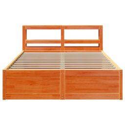 Berkfield Home Bed Frame with Headboard Wax Brown 150x200 cm King Size Solid Wood Pine - thumbnail 4