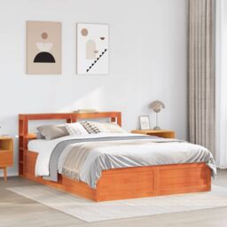 Berkfield Home Bed Frame with Headboard Wax Brown 150x200 cm King Size Solid Wood Pine - thumbnail 3