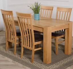 Thats Furniture Kuba 150 x 85 cm Chunky Medium Oak Dining Table & 4 Harvard Chairs in Brown - thumbnail 1