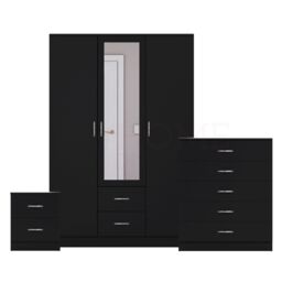 Home Discount Vida Designs 3Pc Bedroom Set 2Bedside, 5 Drawer Chest, Mirror Wardrobe in Black - thumbnail 8