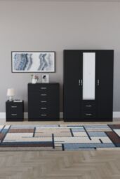 Home Discount Vida Designs 3Pc Bedroom Set 2Bedside, 5 Drawer Chest, Mirror Wardrobe in Black - thumbnail 4