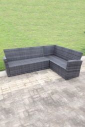 Fimous 9 Seater High Back Rattan Corner Sofa With Black Tempered Glass Dining Table Footstools With Chair in Dark Grey - thumbnail 4