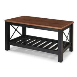 FORGEVIO Cottage Bench Black Painted Pine Wooden Seat Slatted Storage Shelf in Brown - thumbnail 4