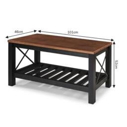 FORGEVIO Cottage Bench Black Painted Pine Wooden Seat Slatted Storage Shelf in Brown - thumbnail 2