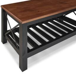 FORGEVIO Cottage Bench Black Painted Pine Wooden Seat Slatted Storage Shelf in Brown - thumbnail 3