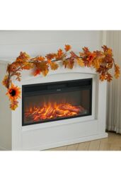 Living and Home 180cm Autumn Garland for Front Door Stairs Fireplace Artificial Sunflower Acorn Leaf Pumpkin Vine w/ 3.8m Light String for Home Decor - thumbnail 1