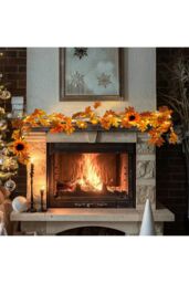 Living and Home 180cm Autumn Garland for Front Door Stairs Fireplace Artificial Sunflower Acorn Leaf Pumpkin Vine w/ 3.8m Light String for Home Decor - thumbnail 3