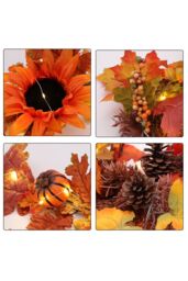 Living and Home 180cm Autumn Garland for Front Door Stairs Fireplace Artificial Sunflower Acorn Leaf Pumpkin Vine w/ 3.8m Light String for Home Decor - thumbnail 4