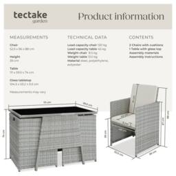 tectake Garden Furniture Set Lausanne in Light Grey - Size: 2 Seater - thumbnail 6