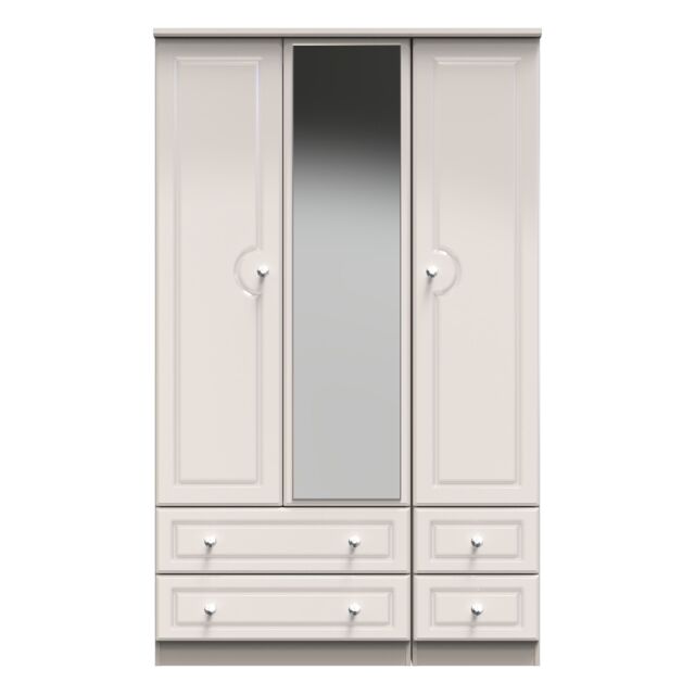 Ready Assembled 2 U Stratford Tall Triple 2 Drawer Mirror + Drawer Wardrobe (Ready Assembled) in Taupe - image 1