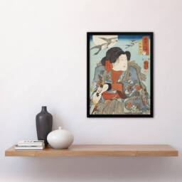 Artery8 Kabuki Actor as Hero Inusaka Keno Kuniyoshi Framed Wall Art Print in Blue - Size: A4 - thumbnail 2