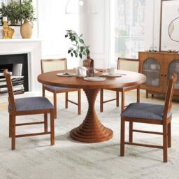 FORGEVIO Wooden Upholstered Kitchen Chairs w/Linen Fabric Padded in Brown