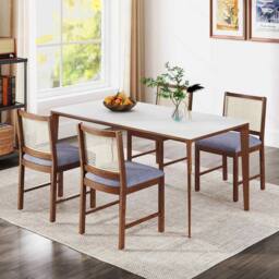 FORGEVIO Wooden Upholstered Kitchen Chairs w/Linen Fabric Padded in Brown - thumbnail 6