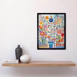 "Artery8 Wall Art Print Garden Flowers Folk Art Watercolour Painting Art Framed in Black - Size: W12"" x H16""" - thumbnail 2