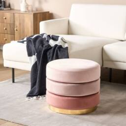 Wyld and Coco Ombre Pink Velvet Pouffe 48 cm Round with Gold Base - thumbnail 1