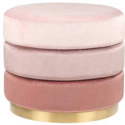 Wyld and Coco Ombre Pink Velvet Pouffe 48 cm Round with Gold Base - thumbnail 2