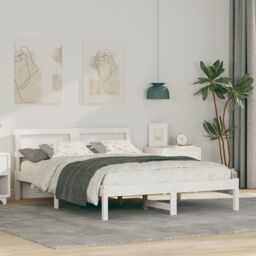 Berkfield Home with LED Strip Lights with Headboard White 135 x 190 cm Solid pine wood - thumbnail 1