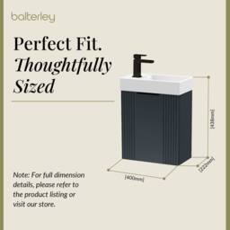 Balterley Dark Grey 400mm Wall Hung Vanity Unit with Black Handle - thumbnail 5