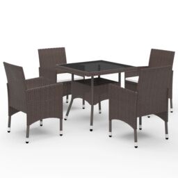 Berkfield Home 5 Piece Garden Dining Set Poly Rattan & Tempered Glass Brown