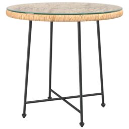 Berkfield Home Dining Table Ã˜80 cm Tempered Glass & Steel in Brown - thumbnail 2