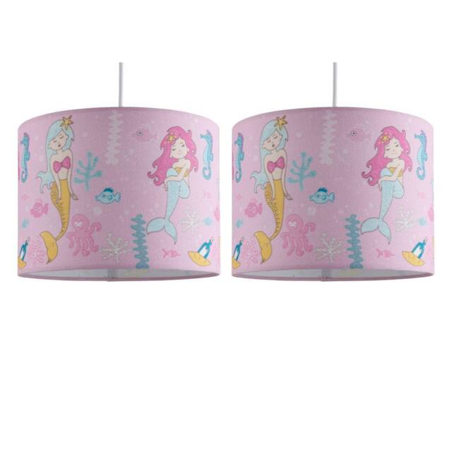 First Choice Lighting Set of 2 Mermaid - Pink 25cm Easy Fit Pendant Fabric Shades - image 1