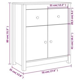 Berkfield Home Sideboard White 70x35x80 cm Solid Wood Pine - Size: 70 x 35 x 80 cm - thumbnail 9