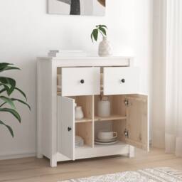 Berkfield Home Sideboard White 70x35x80 cm Solid Wood Pine - Size: 70 x 35 x 80 cm - thumbnail 1