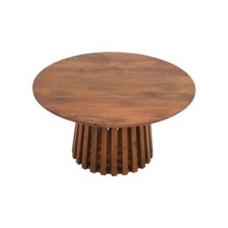 Indian Hub Slatted Round Coffee Table - Mango Wood - L80 x W80 x H42 cm in Brown - thumbnail 2