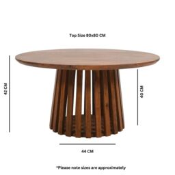 Indian Hub Slatted Round Coffee Table - Mango Wood - L80 x W80 x H42 cm in Brown - thumbnail 6
