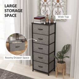 HOMCOM 5 Drawer Fabric Chest of Drawers w/ Wooden Top, Dark Grey - thumbnail 4