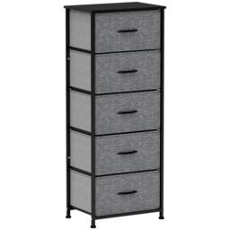 HOMCOM 5 Drawer Fabric Chest of Drawers w/ Wooden Top, Dark Grey - thumbnail 2