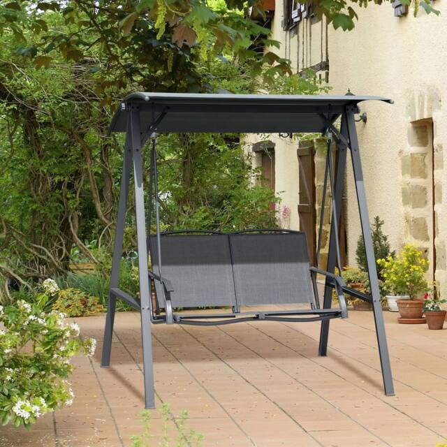 OUTSUNNY 2 Seater Garden Swing Chair Swing Bench w/ Adjustable Canopy in Dark Grey - image 1