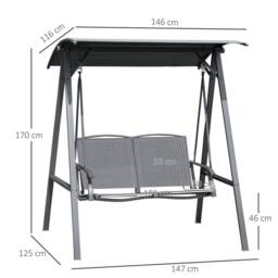 OUTSUNNY 2 Seater Garden Swing Chair Swing Bench w/ Adjustable Canopy in Dark Grey - thumbnail 3