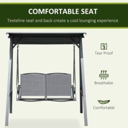 OUTSUNNY 2 Seater Garden Swing Chair Swing Bench w/ Adjustable Canopy in Dark Grey - thumbnail 6
