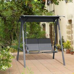 OUTSUNNY 2 Seater Garden Swing Chair Swing Bench w/ Adjustable Canopy in Dark Grey - thumbnail 1