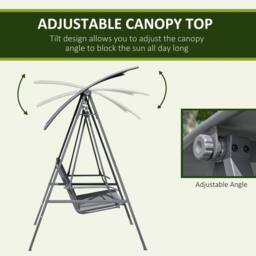 OUTSUNNY 2 Seater Garden Swing Chair Swing Bench w/ Adjustable Canopy in Dark Grey - thumbnail 4