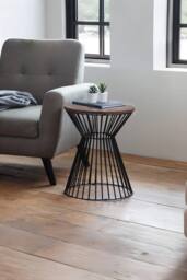 Julian Bowen Jersey Round Side Table with Wire Base in Walnut - thumbnail 1