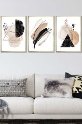 ARTZE Abstract Black Beige Watercolour Shapes Framed Wall Art - Large in Metallic Gold - Size: W53 cm x H73 cm x D20mm - thumbnail 1