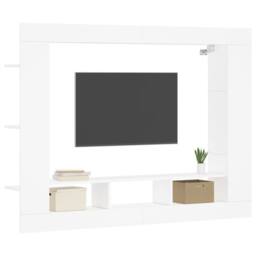 Berkfield Home TV Cabinet White 152x22x113 cm Engineered Wood - Size: 152 x 22 x 113 cm - thumbnail 3