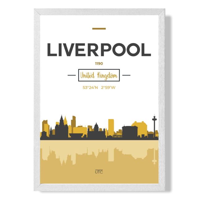 ARTZE Liverpool Yellow & Black City Skyline Framed Print SIZE: A4 with White Frame - image 1