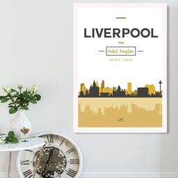 ARTZE Liverpool Yellow & Black City Skyline Framed Print SIZE: A4 with White Frame - thumbnail 2