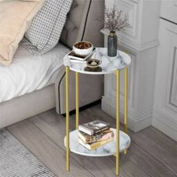 Kelvenix 2 Tier 4-Leg Marble End Side Table in White - Size: 0.6m2 - thumbnail 5