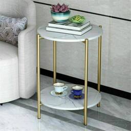 Kelvenix 2 Tier 4-Leg Marble End Side Table in White - Size: 0.6m2 - thumbnail 3
