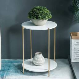 Kelvenix 2 Tier 4-Leg Marble End Side Table in White - Size: 0.6m2 - thumbnail 1