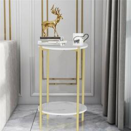 Kelvenix 2 Tier 4-Leg Marble End Side Table in White - Size: 0.6m2 - thumbnail 4