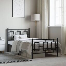 Berkfield Home Metal Bed Frame without Mattress with Footboard Black 90x200cm - Size: 90x200 cm - thumbnail 1