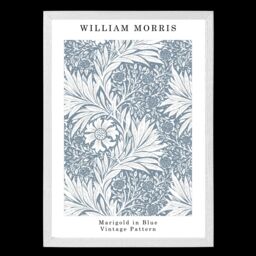ARTZE William Morris Marigold in Blue Art Print / White Frame / SIZE: A2 in Mid Blue - Size: A4 - thumbnail 2